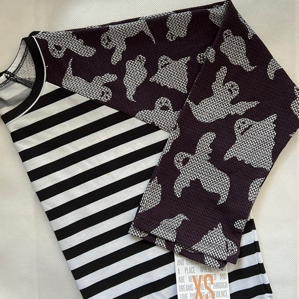 NWT Ghost Randy Baseball Tee size XS Halloween LuLaRoe Striped 3/4 sleeve